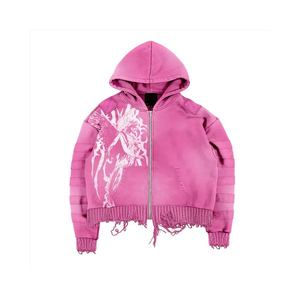 Nouveau design élégant, streetwear, sweat à capuche zippé en molleton délavé à l'acide, respirant, hiver, personnalisé, effet usé pour hommes - Product Image 4