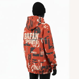 Sudadera con capucha de gran tamaño para mujer Premium 330 GSM Cotton Fleece Rust Red Allover Print Custom Logo Screen Printed Women Basics Hoodies - Product Image 5