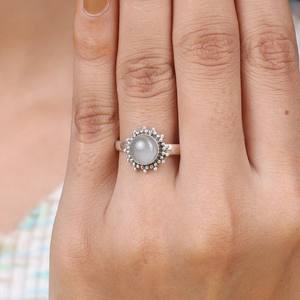 Anillo de Plata de Ley 925 sólida de la mejor calidad Baho Eternity Vermeil para mujer, bisel de forma ovalada de Aguamarina nublada genuina para fiestas - Product Image 5