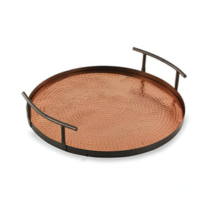 Bandeja DE SERVICIO DE ALUMINIO redondeado martillado con asas laterales para uso en restaurante de fiesta de boda en tarifa a granel - Product Image 1