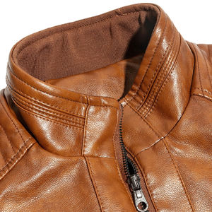 Chaquetas de Cuero para Hombre, Estilo Patchwork, Cuello Alto, Transpirables, Resistentes al Viento, Impermeables, Ecológicas, de Alta Gama, Tallas Grandes - Product Image 4