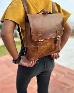 New Style Vintage Look Brown Crunch Leather Backpack Travel Backpack Office Leather Large Capacity Travel <b>Bag</b> for <b>Men</b> and Women - Product Image 2