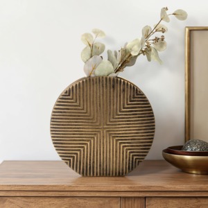 แจกันแผ่นโลหะรูปทรงเรขาคณิตที่ทันสมัยสลักลายเขาวงกตดีไซน์เป็นมิตรกับสิ่งแวดล้อมแจกันสวนกลางแจ้งทำจากทองสัมฤทธิ์โบราณ - Product Image 6