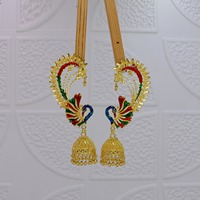 Boucles d'oreilles traditionnelles indiennes, design paon, plaqué or, Meenakari, manchette d'oreille, Jhumka, bracelets Maharashtrien, bijoux de temple
