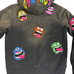 Meilleure vente Patch Chenille Zipper Hoodie Applique Serviette Broderie Casual Personnalité 50% Coton Lavé Polaire À Capuche pour Hommes - Product Image 5