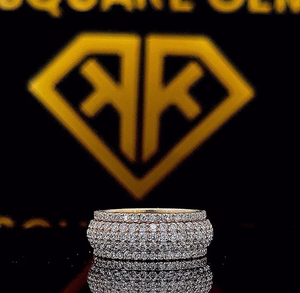 Anillo de diamantes de moissanita ICED OUT, anillos de diamantes de corte redondo, anillo de media eternidad helado para hombre de Plata de Ley 925 - Product Image 1