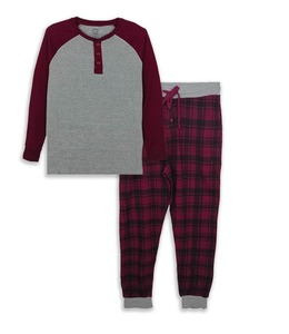 Conjunto de pijama de algodón cepillado 100% para hombre, ropa de dormir de Salón familiar de 2 piezas, pijama de algodón puro a cuadros transpirable - Product Image 5