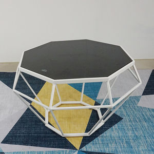 Contemporary Tempered Glass Diamond <b>Sofa</b> <b>Table</b> with White Frame and Black Tempered Glass Top - Product Image 4