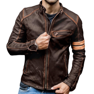 Chaqueta de carreras unisex de piel de oveja auténtica marrón con certificado CE para invierno, transpirable, a prueba de viento - Product Image 1