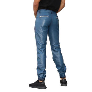Pantalones lavados de cuero genuino para hombre, pantalones de moda de lujo, estilo Hip Hop, botón, cierre ligero - Product Image 2