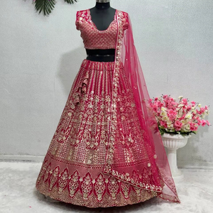 TRABAJO DE SECUENCIA BORDADA PESADA DE DISEÑADOR TRABAJO CON ESPEJO REAL TRABAJO LEHENGAS CHOLI CON DUPATTA - Product Image 1