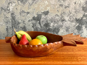 Handcarved Pineapple Wood Serving <b>Bowl</b> Tray Polished and Handmade for Snacks and Fruits for <b>Parties</b> - Product Image 6