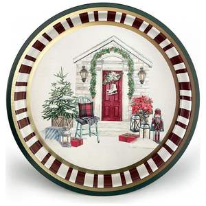 ต้นคริสต์มาสสีเขียวถาดเสิร์ฟที่บ้านโลหะทรงกลม Ø315มม. การออกแบบศิลปะสมัยใหม่ที่สร้างสรรค์ทำจากทองแดงสำหรับห้องนั่งเล่นและงานเลี้ยง - Product Image 1