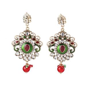 The99Jewel Kundan Stone Red Meenakari Dangler <b>Fine</b> <b>Hoop</b> <b>Earrings</b> - Product Image 1
