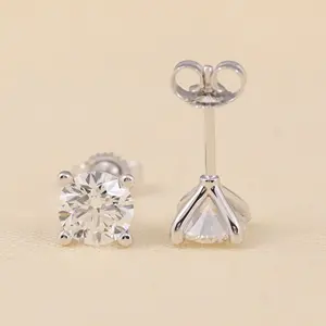 Trendy Round Lab Grown Diamond 18K <b>Gold</b> Plated VS1 Clarity Stud <b>Earrings</b> Floral Screw Pattern Gift for Wedding or Mother's Day - Product Image 5