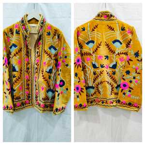 Sujani Ladies' Reversible Velvet Cotton <b>Jacket</b> Quilted Bomber Varsity Style Autumn Elegant Mandarin Collar Sheep Skin <b>Short</b> - Product Image 2