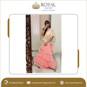 Lehenga Saree-ropa de fiesta de lujo, top de 3 capas con volantes y estampado de Georgette, estilo Boutique Premium - Product Image 4