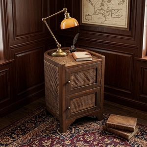 New Modern Minimalist Baron Wooden Storage <b>Cabinet</b> Natural Rattan Webbing 2 Doors <b>Corner</b> Side Table Storage Unit Living Room Bed - Product Image 2