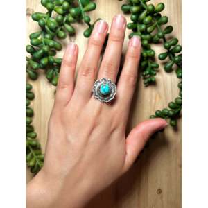 Tillie John Sonoran Gold & Sterling <b>Silver</b> <b>Statement</b> <b>Ring</b> Size 7.5 Natural Turquoise Stone Oval Cut Boho Style Everyday Wear - Product Image 5