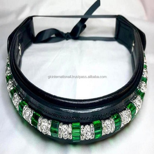 New Arrival <b>Beaded</b> Decorative Straight Shape Padded Leather Horse brow band Genuine Leather Horse Racing Adjustable brow band - Product Image 3