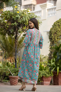 Jaipuri ชุดเดรสผ้าฝ้ายพิมพ์ลายดอกไม้ทำด้วยมือชุดเดรสผ้าฝ้ายสไตล์โบฮีเมียนแบบหลวมเพื่อความยั่งยืน - Product Image 2