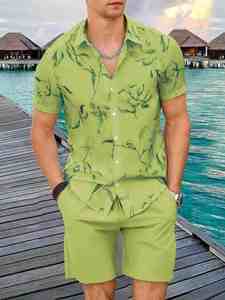 Camiseta y pantalones cortos de manga corta con estampado floral informal de verano para hombre, conjuntos con patrón 3D al por mayor - Product Image 2