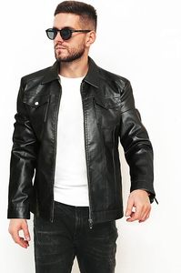 Venta caliente Tela de cuero Cremallera intencional en toda la chaqueta negra Chaqueta de cuero con cremallera para hombres - Product Image 5