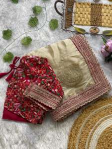 Exclusivo Sari de Tela de Seda Suave con Hermoso Bordado de Lentejuelas para Fiesta Nupcial, Elegante con Blusa para Vestimenta Étnica - Product Image 2