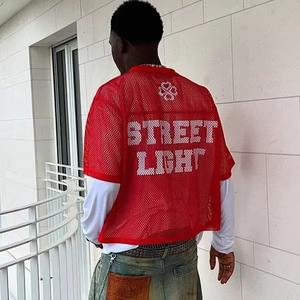 Promoción serigrafía camisetas recortadas de gran tamaño hombres ropa de calle Boxy Fit fútbol malla Jersey logotipo personalizado impresión servicio OEM - Product Image 3