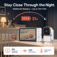 Caméra intelligente pour bébé de 5,0 pouces, batterie 5000 mAh, 31 heures en mode VOX, longue autonomie, 1080P HD, rotation panoramique/inclinaison de 355°, vision nocturne automatique