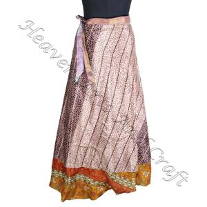 Jupe portefeuille longue en soie 2 couches réversible Magic Silk Saris Wrap Jupe longue en tissu de soie imprimé Magic Wrap 38 pouces - Product Image 3