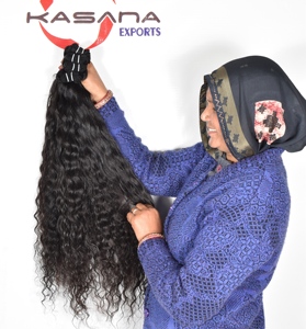 Paquete de cabello indio de Color Natural, máquina negra para mujeres, doble trama, onda profunda, cutícula recta alineada, cabello humano sin procesar - Product Image 2