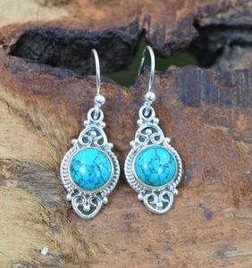 Boucles d'oreilles pendantes en argent sterling 925 plaqué or, turquoise bleue, faites à la main, avec pierres précieuses, mignonnes, pour femmes, cadeau de fête - Product Image 3