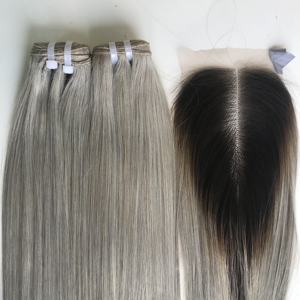 Ombre # 1b/gris couleur os droit brut vietnamien cheveux vierges faisceaux de cheveux humains non traités génie trame avec fermeture à lacet - Product Image 4