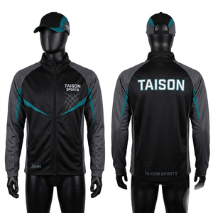 เสื้อแจ็คเก็ตฝึกซ้อมเน็ตบอล โพลีเอสเตอร์อินเตอร์ล็อค พรีเมียม 300 GSM สีแดงดำ ดีไซน์แผงสี  พร้อมสกรีนโลโก้ตามสั่ง - Product Image 4