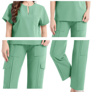 Ensemble de gommage d'allaitement en coton doux pour femmes, uniforme médical à manches courtes, pantalon de jogging, tenue d'hôpital avec option de logo - Product Image 1