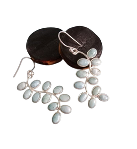 Pendientes colgantes para niñas, pendientes de piedras preciosas Larimar, pendientes Larimar de forma ovalada de Plata de Ley 925 sólida para mujer, joyería de plata - Product Image 1