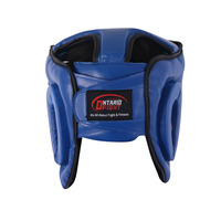 Helm tinju kulit PU anak-anak MMA, penutup kepala latihan wajah penuh biru MUAY THAI harga grosir