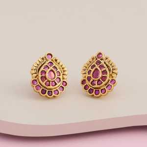 Vintage <b>Silver</b> Temple Earrings 188154 Trendy Stainless Steel Flower <b>Stud</b> & Hoop Bezel Setting for Wedding Religious Occasions - Product Image 2