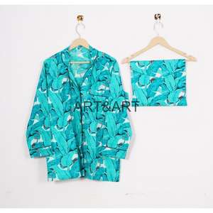 Ensemble de pyjama en coton floral vintage de haute qualité avec logo sur le devant, séchage rapide, respirant, confortable, vente en gros - Product Image 6