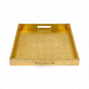 Plateau en laque fait main avec motif en feuille d'or pour servir les aliments, table et usage décoratif en provenance du Vietnam - Product Image 1