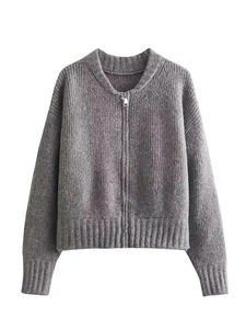 Chaqueta de Suéter con Cremallera de Manga Larga de Color Sólido Vintage para Mujer, Abrigo Informal de Primavera con Cuello Redondo y Decoración de Botones para Invierno - Product Image 5