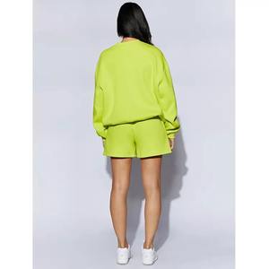 Ensemble de pyjamas 2 pièces fitness décontracté pour femmes respirant pour vêtements de salon avec hauts à col rond cordon de serrage taille short doux à manches courtes - Product Image 5