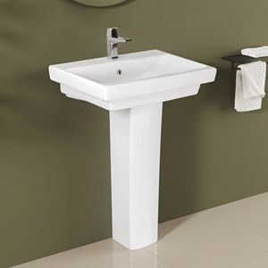 Lavabo sur pied en céramique blanche moderne TwislorElite avec robinet à capteur sans contact, montage à 3 trous pour chambre à coucher et salle de bain - Product Image 3