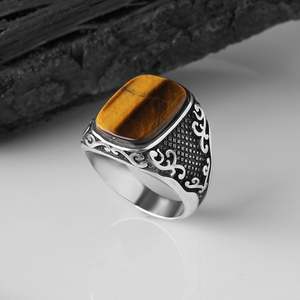 Wholesale Azuris VALKH1122 925 Sterling Silver Ottoman Style <b>Men's</b> <b>Ring</b> with Naturel Stone Agate Handmade in Turkey - Product Image 1