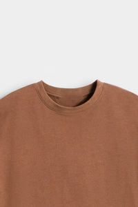 T-shirt court marron décontracté à manches courtes pour femme, coupe ajustée, uni, anti-boulochage, respirant, personnalisable, polyester/coton - Product Image 3