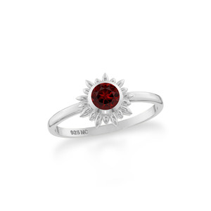 Bague soleil en argent sterling 925 de haute qualité avec grenat naturel, sertie en forme de pierre précieuse, pour mariage, fête, classique, tendance, unisexe - Product Image 1