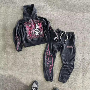 ชุดวอร์มสตรีทแวร์แบบใหม่ ปี 2026 ชุดเซ็ตเสื้อฮู้ดดี้และกางเกงขายาวผู้ชาย สไตล์วินเทจทำสีซีดแบบย้อมกรด สำหรับผู้ชาย - Product Image 6