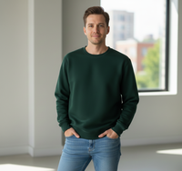 Pull en molleton uni vert foncé écologique pour l'hiver, col rond unisexe, pull pour couples et familles |   Logo personnalisé disponible en gros