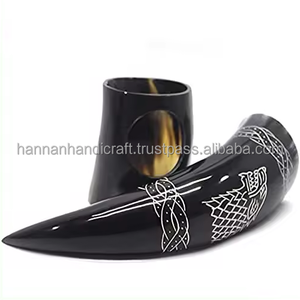 Cuerno para beber portátil pulido estilo vikingo náutico con animales, tamaño XL, con soporte, borde superior de latón de 5-6'', regalo para padrinos de boda - Product Image 5